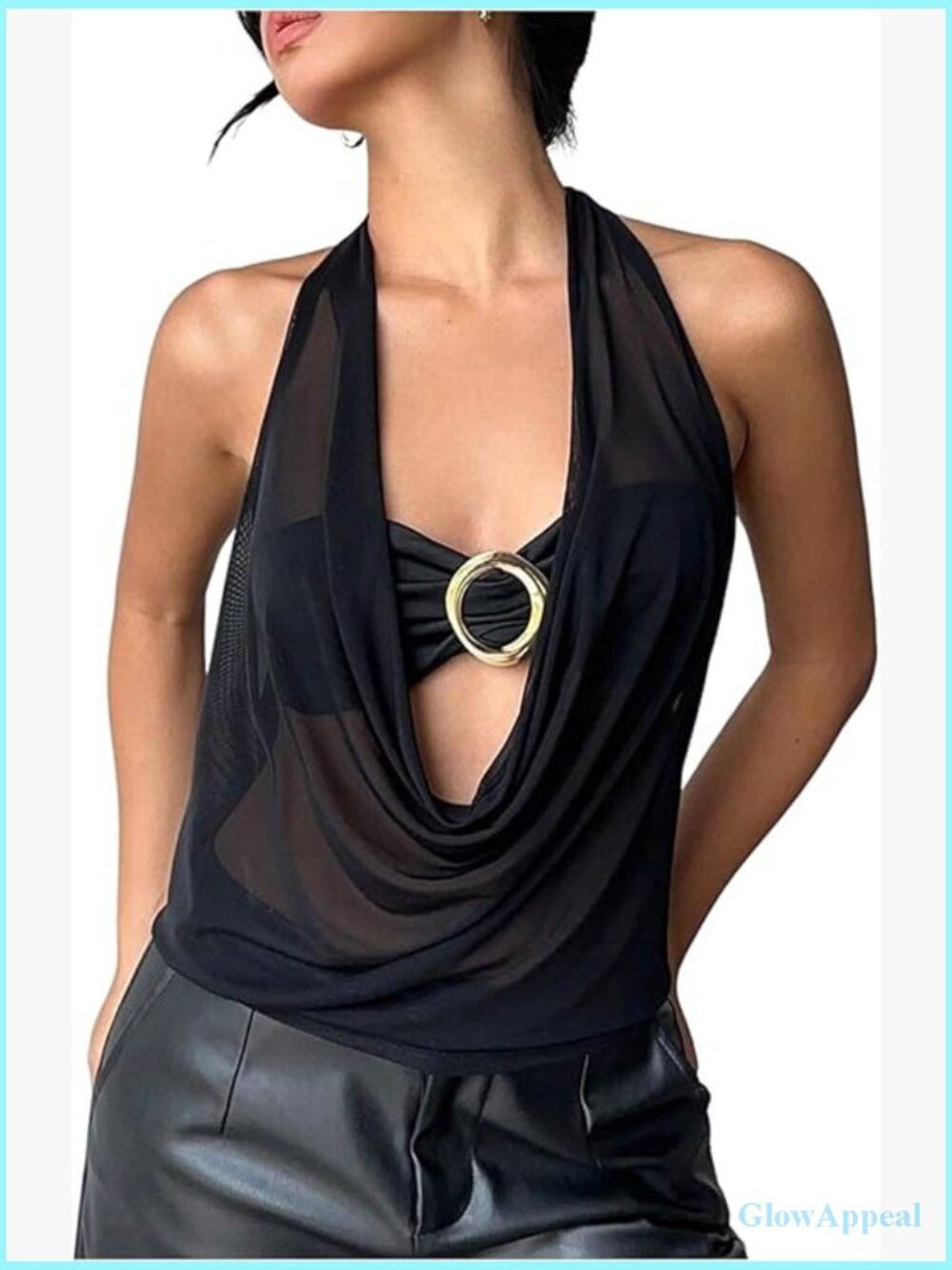 Sexy Halter Top Mesh Draped Cowl Neck Y2k Rave Clubwear